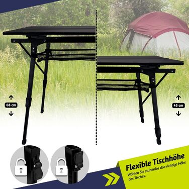 Werkfox Складний туристичний стіл: регульована висота, 90x51 см, вантажопідйомність 30 кг, з сумкою