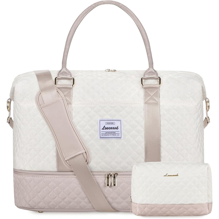 Спортивна сумка LOVEVOOK для жінок з відділенням для взуття, ручна поклажа, сумка для подорожей, вікенд, дуфл, сумка для подорожей, ручна поклажа, клінічна сумка, набір для пологів, для спортзалу, пляжу, сауни, кемпінгу, XL, 2 шт., Бежевий, Ніжний рожевий