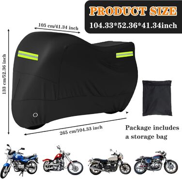 Захисний чохол для мотоцикла Motorrad - водонепроникний, зимостійкий, з відбиваючими смугами (245x105x125 / 265x105x133 см)