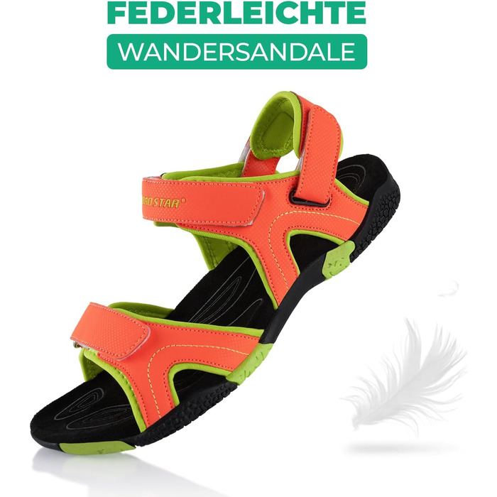 Трекінгові сандалії Fusskleidung для жінок та чоловіків, літні гірські взуття з міцною протекторною підошвою, помаранчево-зелені, розмір 41 EU