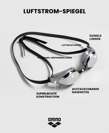 Окуляри для плавання Arena Airspeed Mirror Anti-Fog (Унісекс) - Змінні перенісся, UV-захист, Протитуманні, Чорні/Прозорі