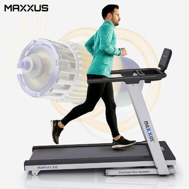 Бігова доріжка MAXXUS RunMaxx 5.0, електрична, 5 к.с., до 18 км/год, 36 програм, 16 рівнів нахилу, LCD-дисплей, зона бігу 140x49 см, пульсометр, тримач для планшета, складана, для дому
