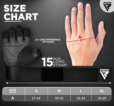 Тренувальні рукавички RDX Fitness з фіксаторами зап'ястя, 15 дюймів, чорні, для фітнесу, важкої атлетики, чоловічі/жіночі