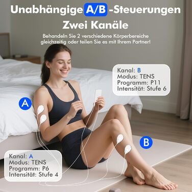 EMS масажер TENS: електрична стимуляція м'язів з 36 програмами, 10 електродів для ніг, спини, плечей
