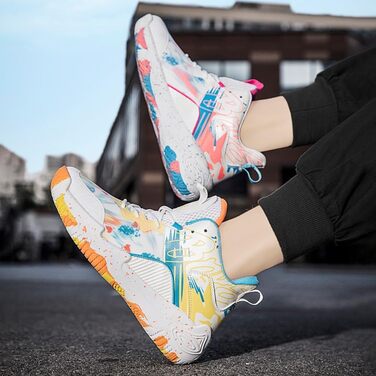 Кросівки для баскетболу та повсякденного носіння, чоловічі/жіночі, легкі, з неслизькою підошвою, рожеві/жовті, 35 EU, вузька колодка