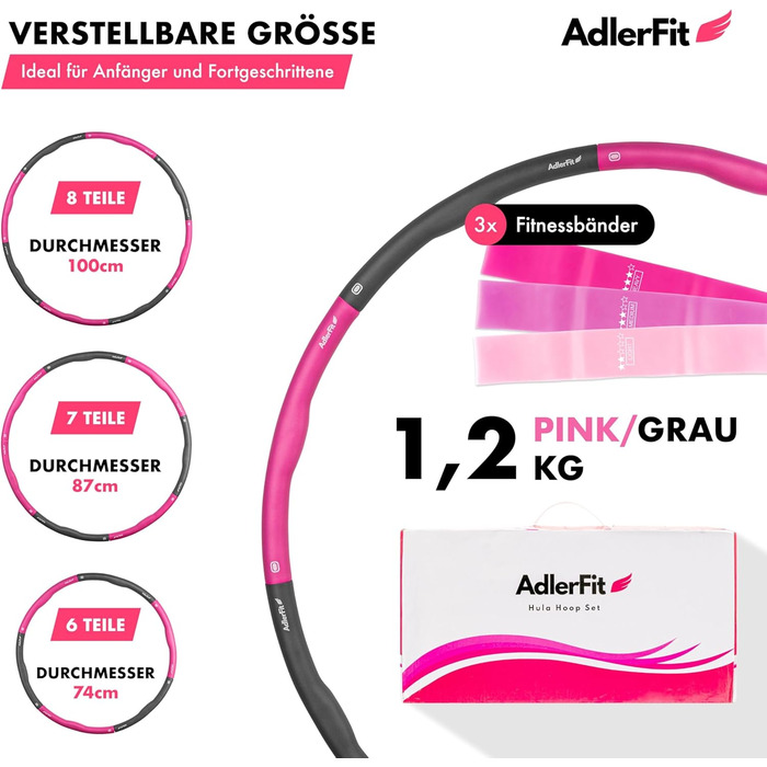 Hula Hoop AdlerFit для дорослих та дітей: фітнес-обруч для схуднення, 1,2 кг, діаметр до 100 см