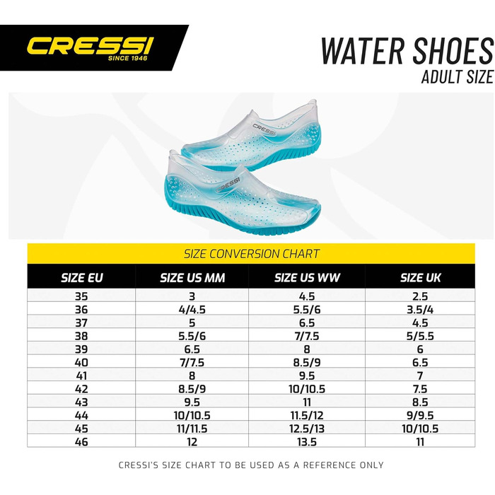 Водні черевики Cressi - ідеальні для пляжу, моря, човна та інших водних активностей (прозорий світло-блакитний, 35 EU, для дорослих)