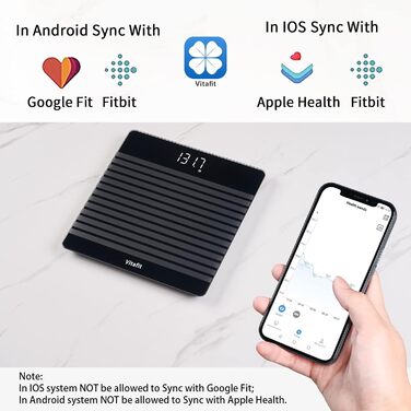Ваги Vitafit Digital - персональні ваги з визначенням ваги та ІМТ, смарт-ваги з Bluetooth, антиковзаюча платформа, чорного кольору