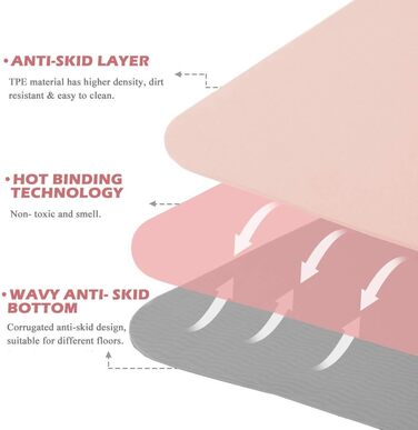 Килимок для йоги та пілатесу Parfait Pink & Gray 0.6 см, антиковзкий, екологічний, для дому та тренувань, з сумкою для зберігання та транспортування 72x24