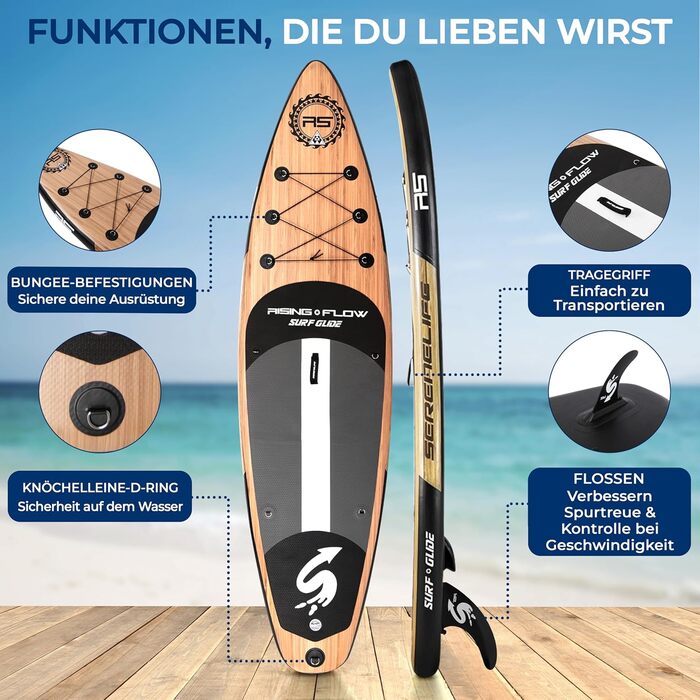 Надувний SUP SereneLife для дорослих та дітей: комплект з веслом, насосом та сумкою. Touring SUP для річки, моря та озера. Максимальне навантаження 155 кг.