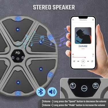 Музична боксерська машина Todeco з LED, Bluetooth, рукавичками та настінною ціллю - 9 режимів швидкості та режим підрахунку для дітей та дорослих