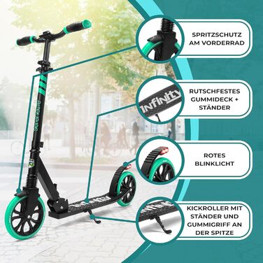 Самокат SereneLife Roller: складаний міський самокат з великими колесами, регульованою висотою, ременем для перенесення, підставкою та ножним гальмом до 100 кг (Аква)