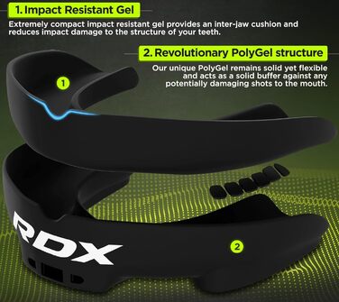 Капа для захисту зубів RDX для бойових видів спорту, MMA, кікбоксингу, хокею, футболу, м'яку рукавичку, регбі. Зручна коробка для зберігання. Для дорослих (від 12 років). Чорний колір.