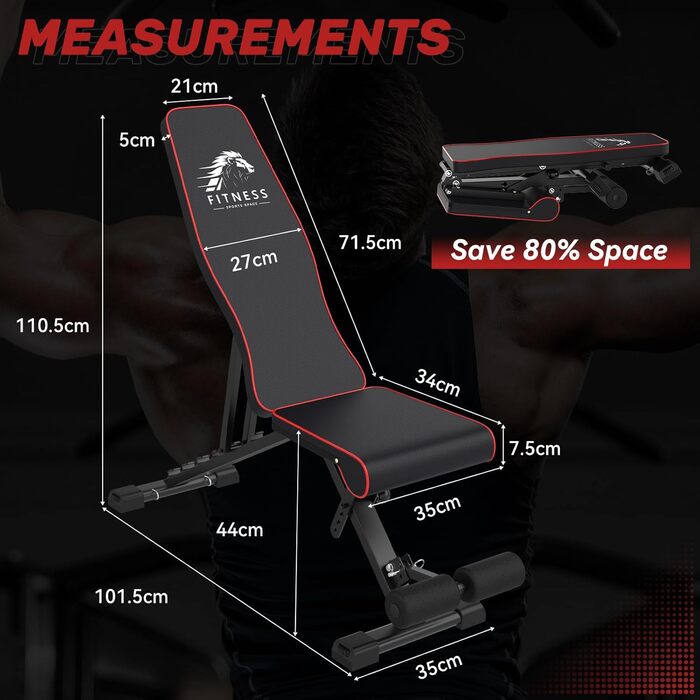 Регульована лавка для тренувань Dskeuzeew з багатофункціональною конструкцією, складається, нахильна спинка з 7 рівнями регулювання та стрічкою, 4 рівні навантаження, 400 кг
