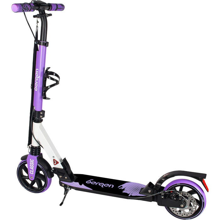 Самокат міський Bergen City Scooter Classic складаний - 200 мм колеса, дискове та ножне гальмо, 2 амортизатори, алюмінієвий, регульована висота, для дітей від 6 років та дорослих до 100 кг, фіолетовий