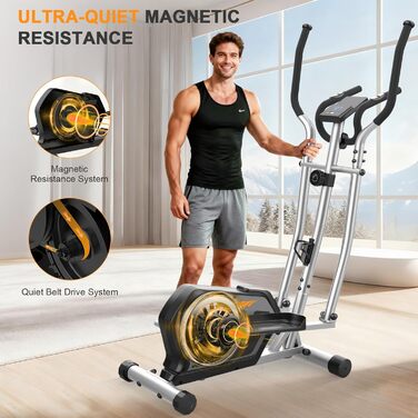 Еліптичний тренажер Crosstrainer 3-в-1 з LCD-монітором, 16 рівнів навантаження та 6 кг маховиком (Оранжевий + Срібний)