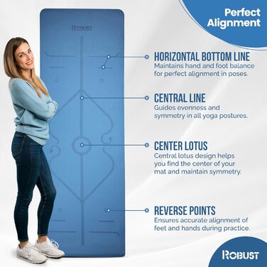Гумова килимок для йоги з ремінцем, 0.6 см, TPE, екологічний, з розміткою та текстурованою поверхнею, 72x24x0.25 дюймів