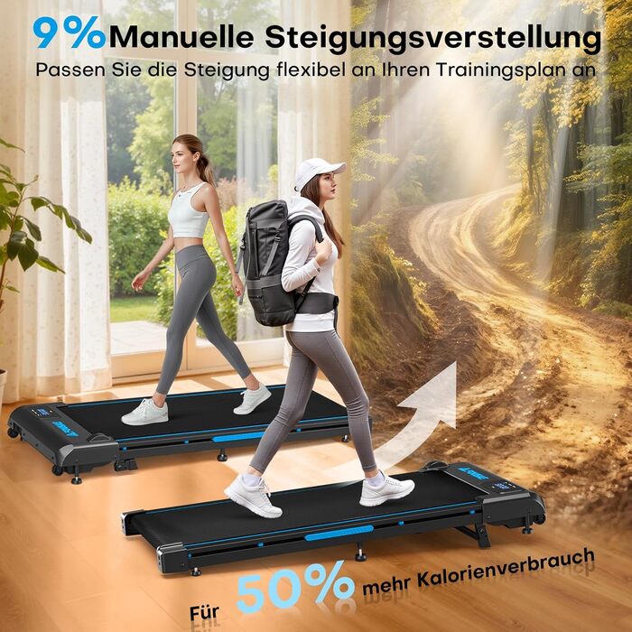 Walking Pad FOUSAE: Бігова доріжка для дому з регулюванням нахилу до 9%, потужність 2.5HP, LED-дисплей, керування з пульта та через додаток, подвійне амортизація, до 150 кг