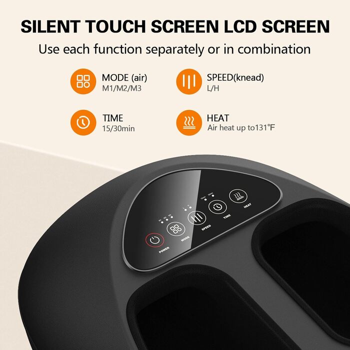 Масажер для ніг з підігрівом, електричний, 3D-кнесінг, роликовий та повітряна компресія, для зняття втоми, подарунок для чоловіків/жінок, чорний