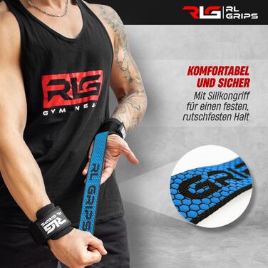 Лямки для тяги RL Grips з фіксацією на зап'ястя для важкої атлетики, пауерліфтингу та бодібілдингу, сині
