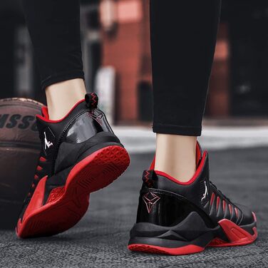 Баскетбольні кросівки для чоловіків та жінок, спортивне взуття, кросівки для ходьби, легкі, антиковзкі, зносостійкі (40 EU, чорний/червоний)