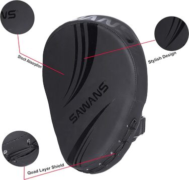 SAWANS® Box Fokus Pads з гаками та рукавичками для удару, штучна шкіра, кікбоксинг, MMA, вигнута рука, щит для ударів, цільові подушки, бойовий спорт, тренування Муай-Тай (матова чорна)