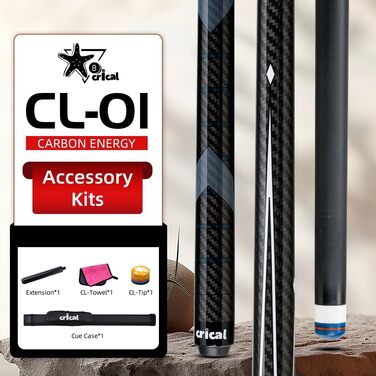 CRICAL Більярдний кий з карбону, 147 см, професійний, з'єднання 3/8 x 8, наконечник 12.5 мм, CL-01 Set