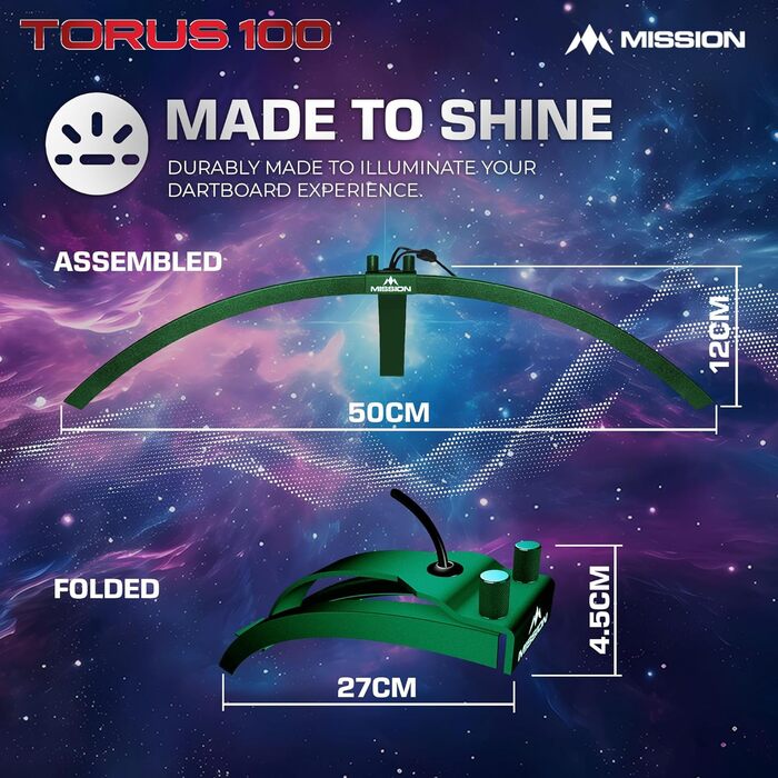 LED-дартс мішень Mission Darts TOR100 Torus 100, складана, портативна, з підсвіткою, металік-зелена