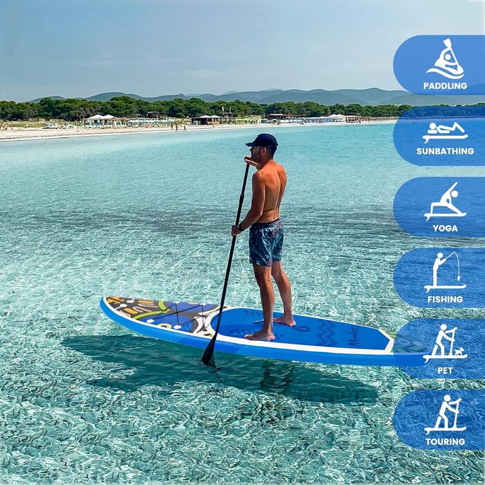 Надувна SUP-дошка Funwater 335x82x15 см для дорослих і дітей з насосом, веслом, плавниками, водонепроникним чохлом для телефону та страховочним шнуром