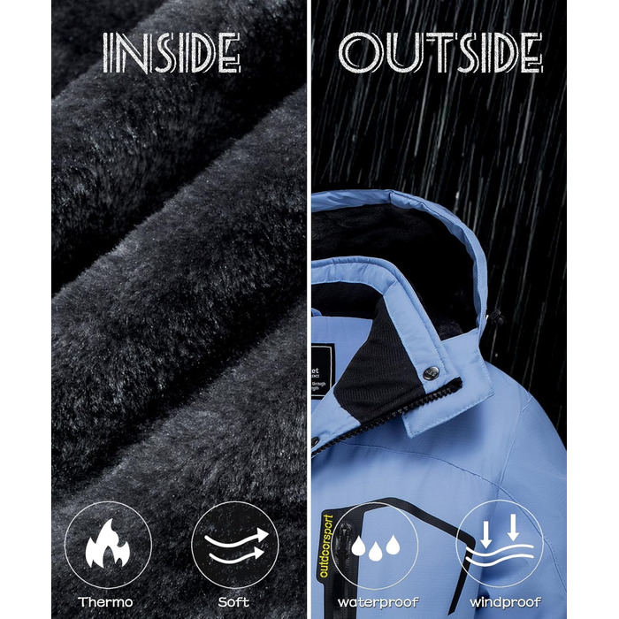 TACVASEN Жіноча перехідна куртка, тепла зимова куртка, вільна куртка для походів, гірськолижна куртка з водонепроникним блискавкою, S, світло-блакитна