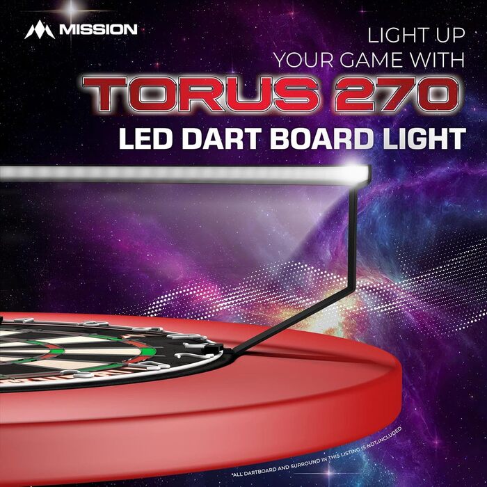 Світлодіодне підсвічування для дартс Mission Darts Torus 270, доступ до ігрової зони, матове чорне, червоне, синє, бронзове