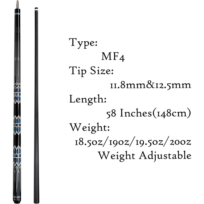 Професійний більярдний кий Moyerely з карбону, 11.8/12.5 мм, низька деформація, з чохлом MF4