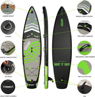 Надувна SUP-дошка 335 см для дорослих, зелена, комплект: весло, рюкзак, спіральний лиш, преміум якість, до 200 кг, для спорту та серфінгу