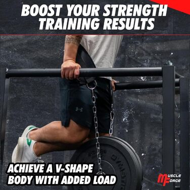 Пояс для вправ з ланцюгом 80см, сталевий ланцюг для підтягувань та віджимань на брусах | Міцний вантажний пояс для тренажерного залу та силових тренувань | Тренувальний пояс з вагою до 240кг, для додаткової ваги для чоловіків та жінок