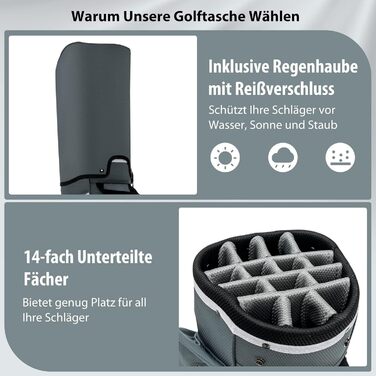 Сумка для гольфу FANTASK 14 відділень, сіра (25 x 17 x 91 см)