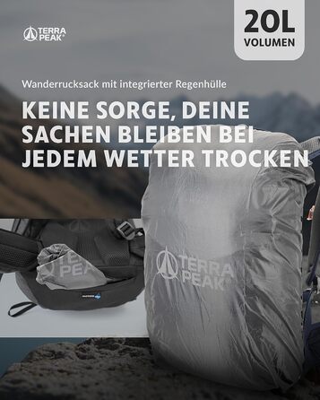 Рюкзак Terra Peak 20 л з вентильованою спинкою, питною системою та дощовиком, туристичний міський рюкзак з поясом для походів, синій
