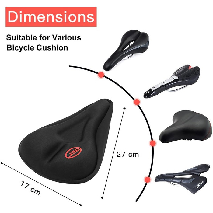 Велосипедне сідло Kany Gel - комфортне сідло з гелевим наповнювачем для гірського та шосейного велосипеда, чорне