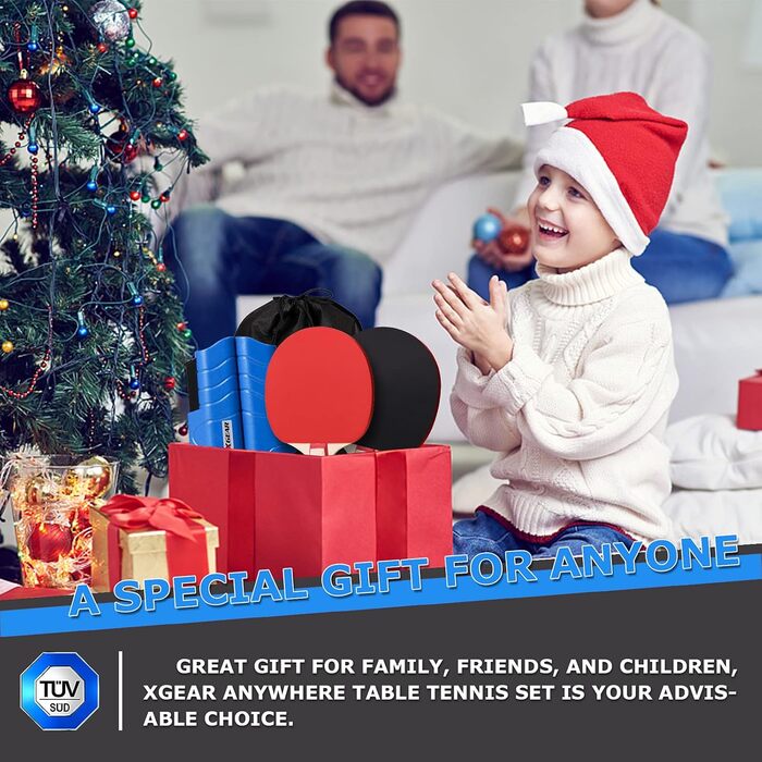 XGEAR Набір для пінг-понгу для подорожей: стіл, 2 ракетки, 3 м'ячі, сітка, для всіх віків, блакитний