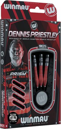 Дартс WINMAU Dennis Priestley, 22 г, професійний, вольфрамовий, сталевий наконечник, комплект з оперенням і шафтами