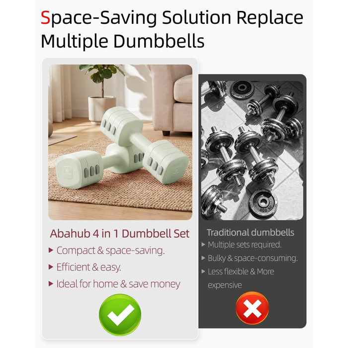 Набір гантелей Abahub 4-в-1: регульовані штанги для дому, фітнесу та силових тренувань. Підходить для жінок та початківців, вага 1-2.5 кг (зелені)