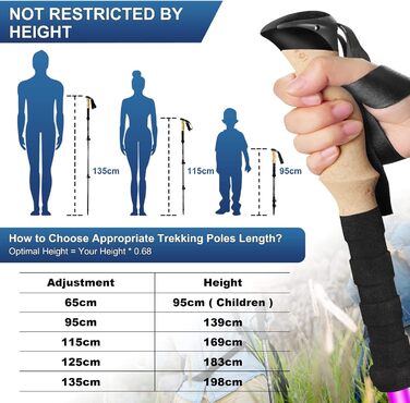 Трекінгові палиці AUTOPkio Nordic Walking, регульовані, алюмінієві 7075, з гумовими наконечниками, для жінок і чоловіків, фіолетові