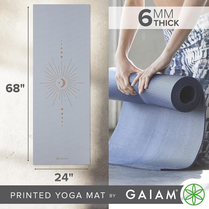 Йогамат Gaiam 6 мм, фіолетовий, з малюнком, антиковзка, для йоги, пілатесу та фітнесу