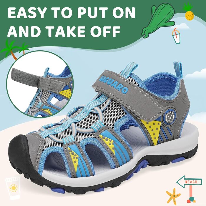 Сандалі дитячі SAGUARO для хлопчиків та дівчаток Trekking, сірі, 38 EU - Нековзні, дихаючі пішохідні сандалі