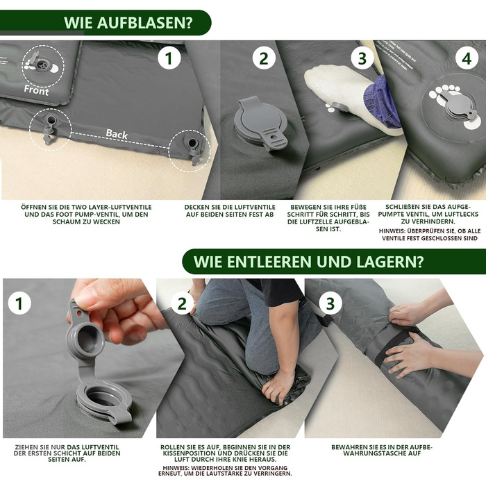 Кемпінговий килимок HiiPeak Isomatte R-Wert 9,5 з подушкою, ізольований, для зими та літа, зручний для кемпінгу, відпочинку на природі, піших прогулянок та наметів (сірий)