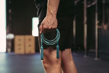 Стрибальний канат Velites Fire 2.0 з алюмінію для кросфіту, HIIT та боксу, з кульковими підшипниками та додатковим чохлом, синій