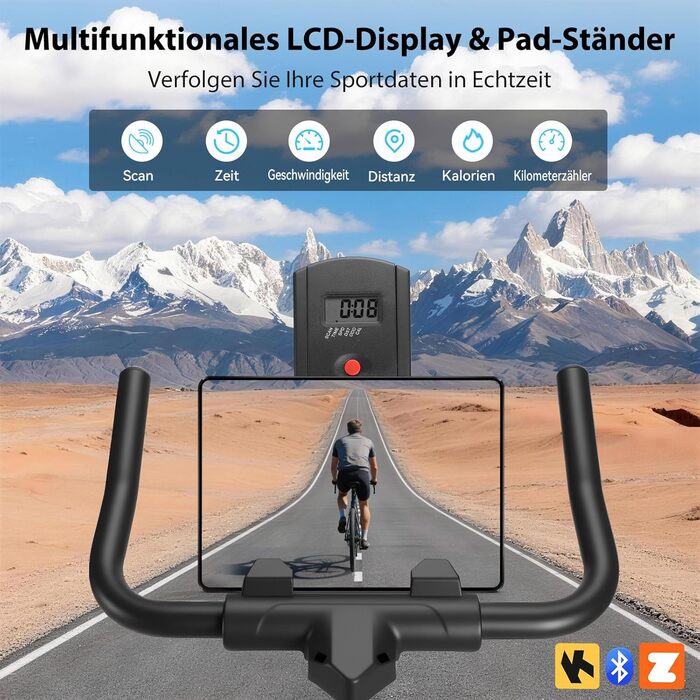 Велотренажер Wenoker з регульованим магнітним опором, ергометр, фітнес-велосипед з LCD-монітором, тримачем для планшета, Bluetooth, для дому, до 160 кг, блакитний