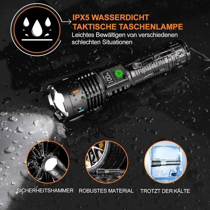 Ліхтар тактичний Relybo LED, 1000000 люмен, USB, 5 режимів, з чохлом, чорний