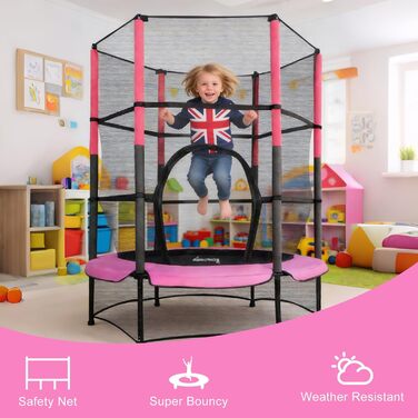 Міні-трамплін WestWood 1,4 м з сіткою, для дому та вулиці, дитячий, рожевий