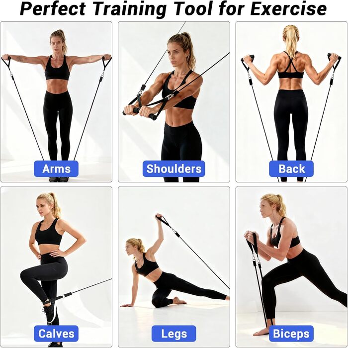 Набір еластичних стрічок для фітнесу з дверними фіксаторами, ручками та сумкою. 5 рівнів опору, для дому, силових тренувань, пілатесу, йоги