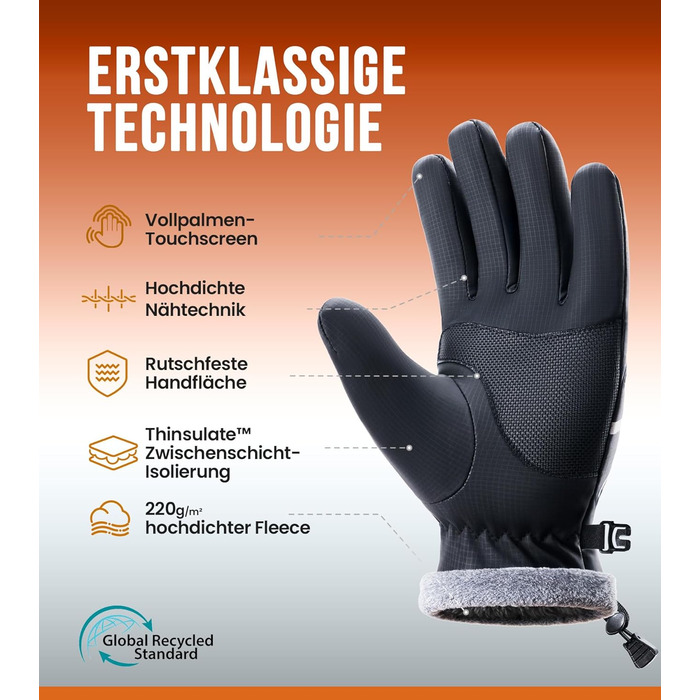 Рукавички PULIOU для чоловіків та жінок, зимові термо-рукавички для велосипеда, тепла зимова модель, вітронепроникні, з підтримкою сенсорного екрану, спортивні рукавички для бігу, їзди на велосипеді, альпінізму, чорного кольору